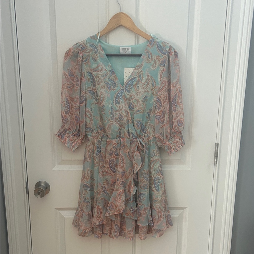 Sienna Sky Paisley Dress in Blue and Pink